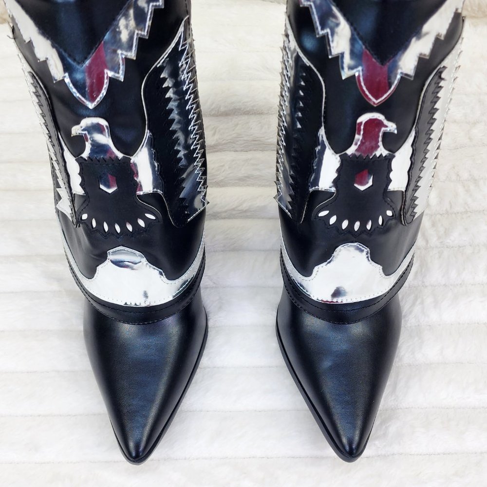 South Western Flare Black & Silver Skirted Fold Over Boots Western Cowgirl Boots